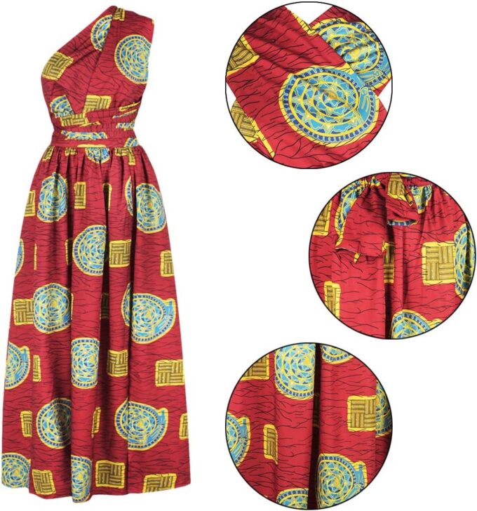 Giovacker Women's African Print Deep V-Neck High Waist Bohemian Maxi Long Dress – Bild 2