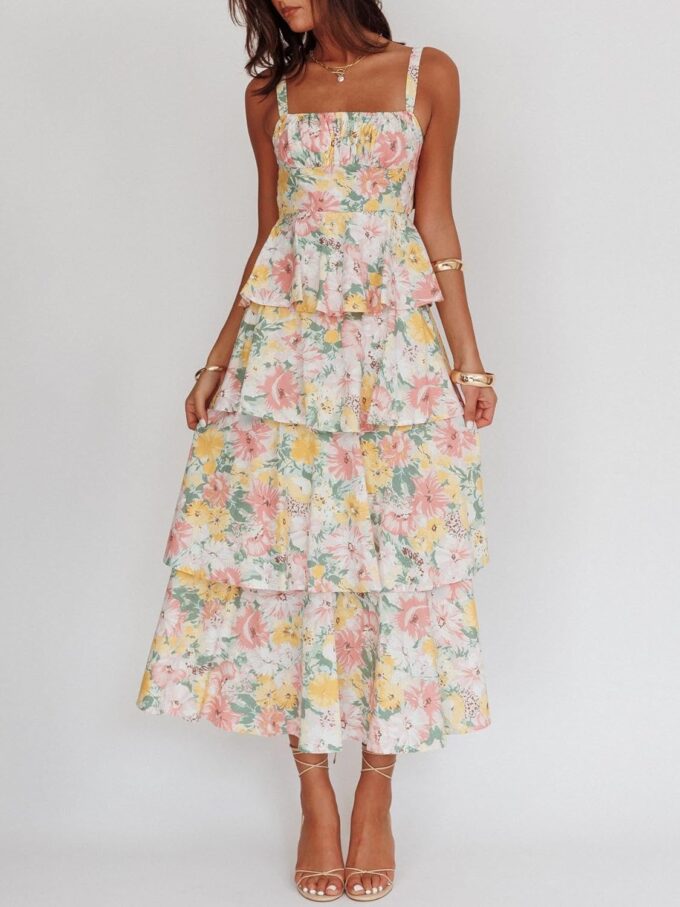 Women Y2k Boho Maxi Dress Y2k Floral Spaghetti Strap Long Dress Flowy Layered Sundress Going Out Beachwear – Bild 2