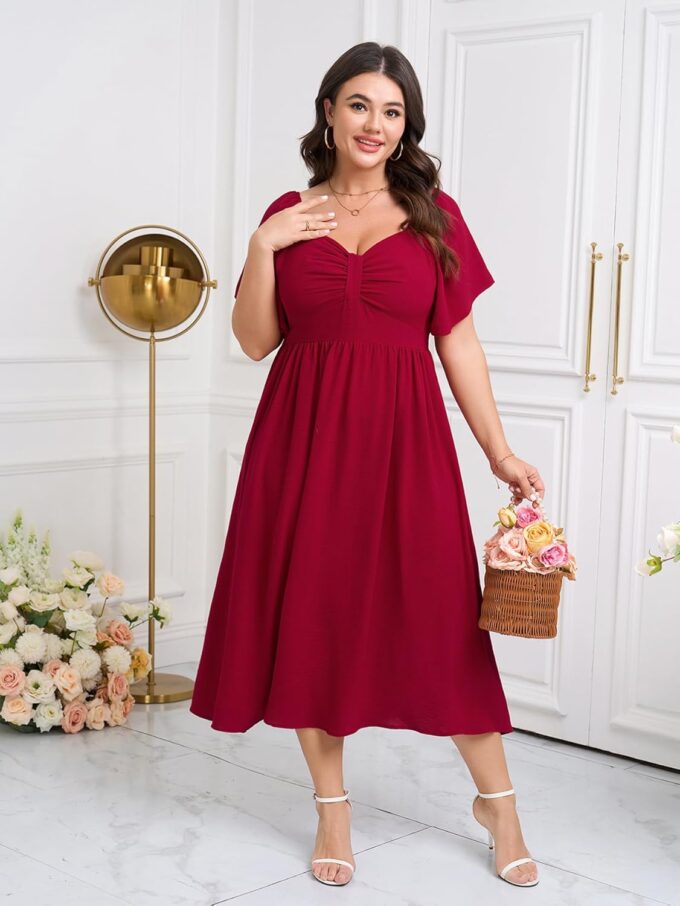 SCOMCHIC Women's Plus Size Maxi Dress Summer Short Sleeve Sweetheart Neckline A Line Wedding Guest Cocktail Dresses – Bild 8