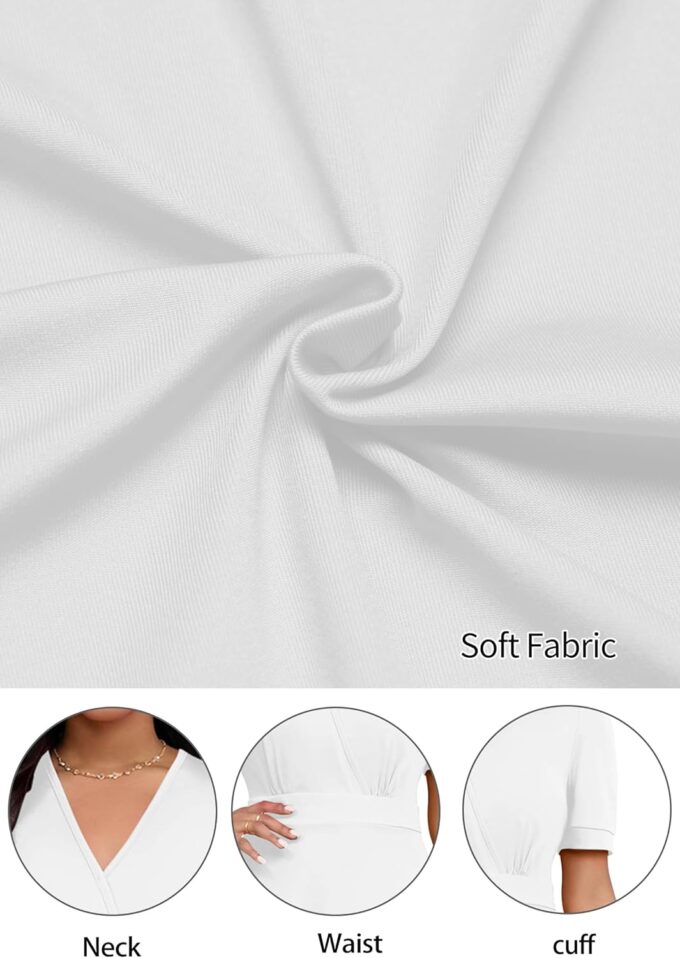 Womens Midi Dresses V Neck Cocktail Church Tea Dresses Short Sleeve A-Line Swing Dresses – Bild 6