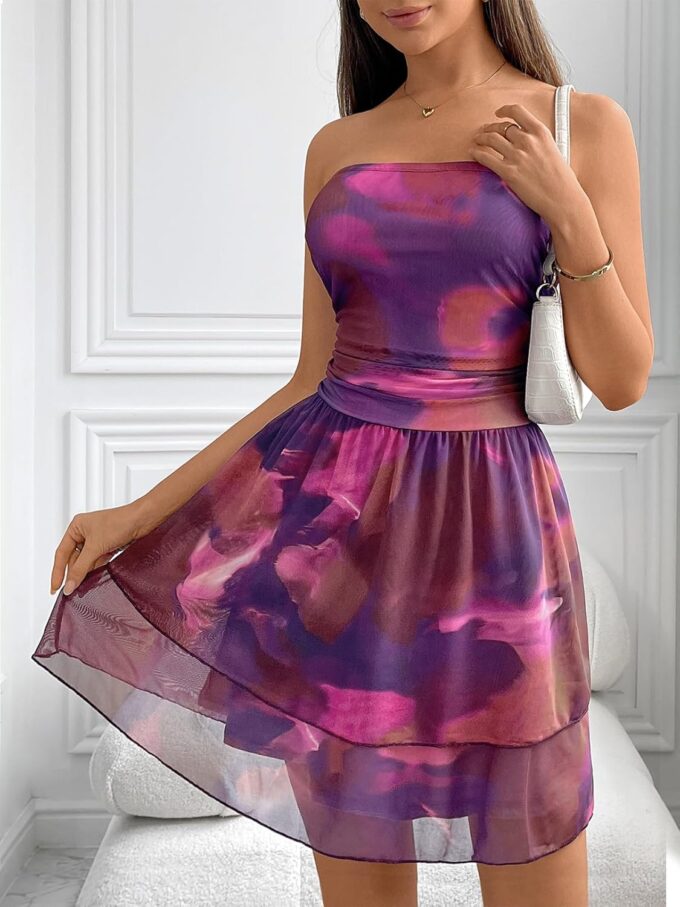 MEROKEETY Women's Summer Floral Strapless Tube Dress Boho Off Shoulder Ruffle Tiered Mini Sundress – Bild 2