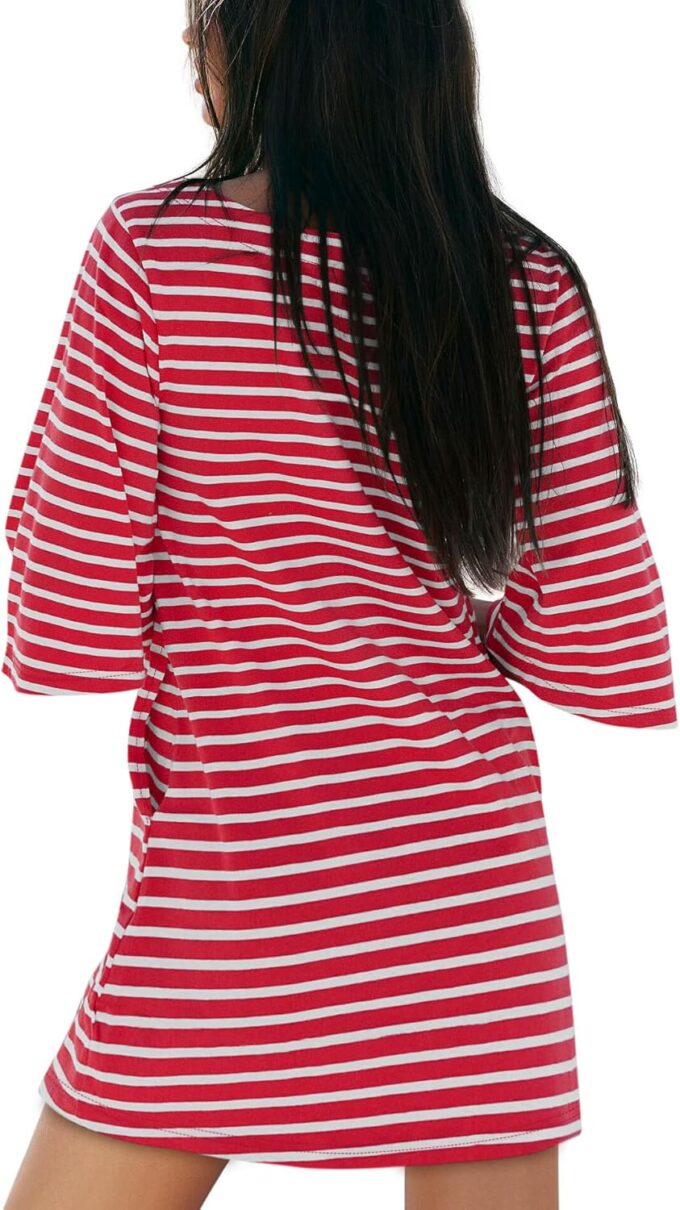 Yousify Women’s T Shirt Dress Cotton Summer Dresses 2025 Casual Loose Short Sleeve Striped Mini Dress with Pockets – Bild 3