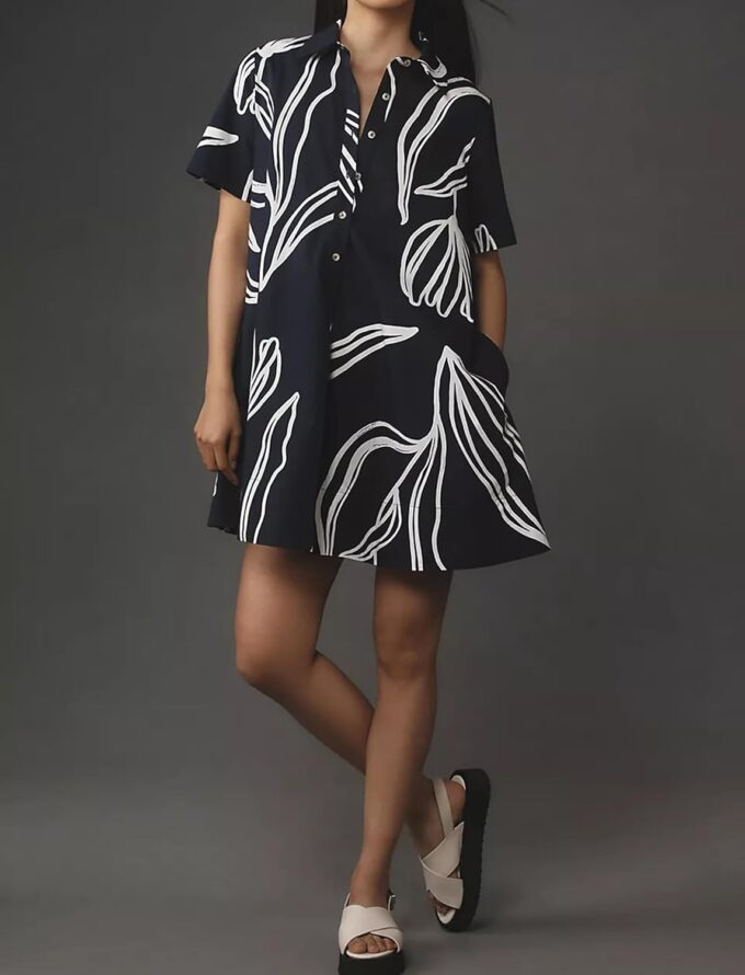 Short Sleeve Swing Tunic Mini Dress for Women Button Up Shirt Blouse Short Dress Summer Casual Flowy A Line Dress – Bild 4