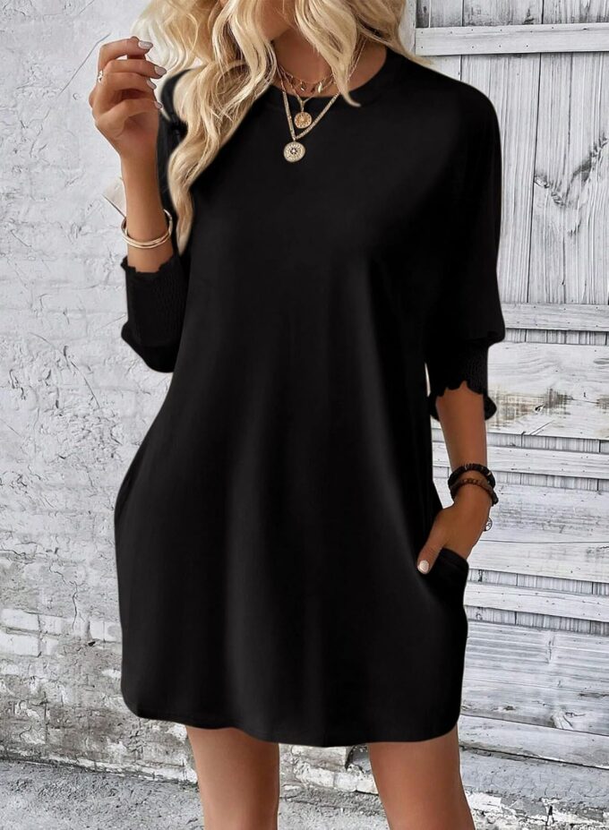 Dokotoo Womens Dresses 2025 Spring 3/4 Sleeve Fashion Dresses Crewneck Casual Mini Dress with Pockets S-XL – Bild 2