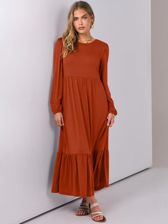 ANRABESS Women's Casual Long Sleeve Midi Dress 2025 Fall Crewneck A Line Tiered Flowy Loose Trendy Dresses with Pockets – Bild 6