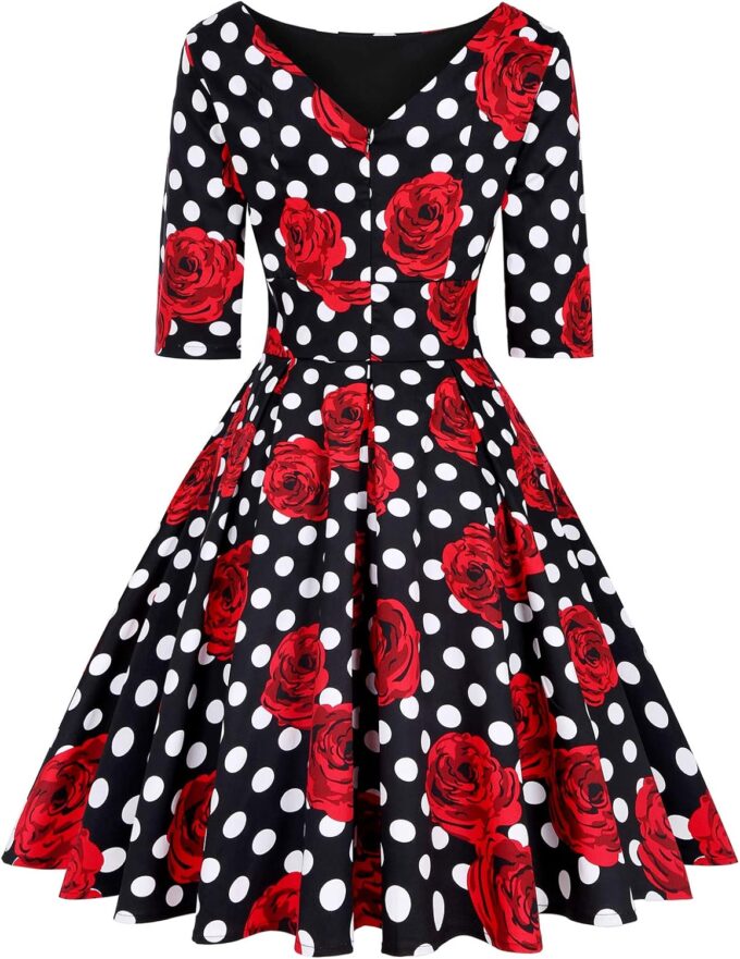 MINTLIMIT Women's 1950s Retro Vintage Cocktail Party 3/4 Sleeve Swing Dress – Bild 3