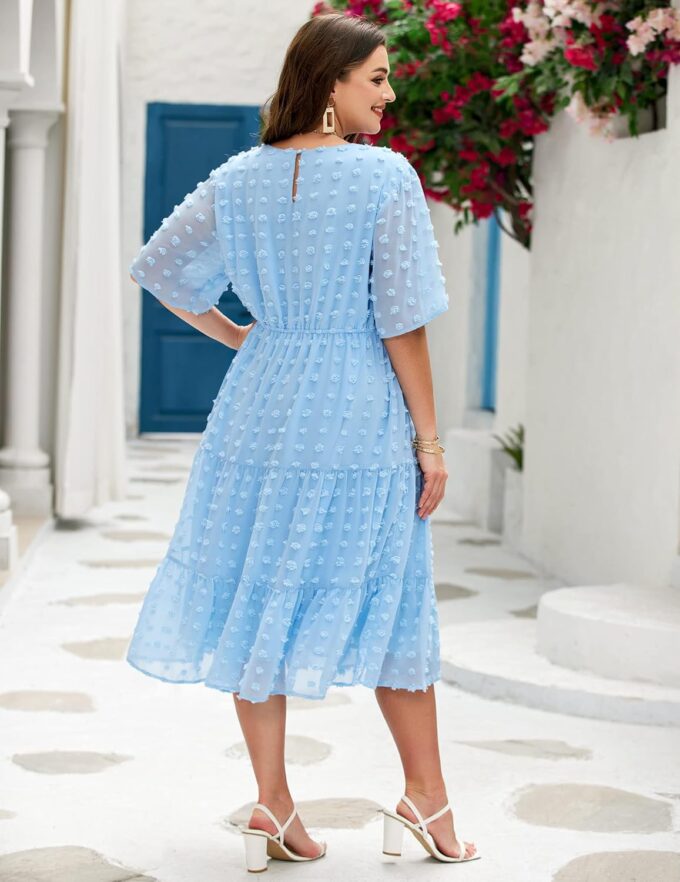IN'VOLAND Womens Plus Size Swiss Dot Dress Chiffon Short Sleeve High Waist A Line Ruffle Tiered Babydoll Midi Dress – Bild 4