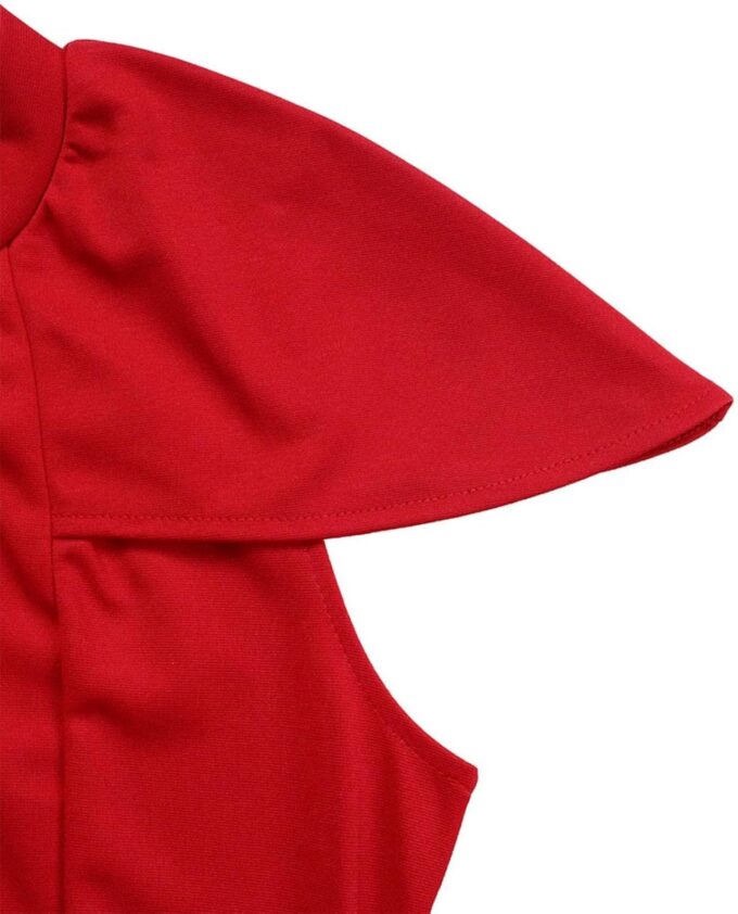 Damen Elegant Plissee Bodycon Kleid Rundhals Kurze Flügelärmel Formal Arbeit Midi Bleistiftkleid, Rot/Ausflug, einfarbig (Getaway Solids), Klein – Bild 7