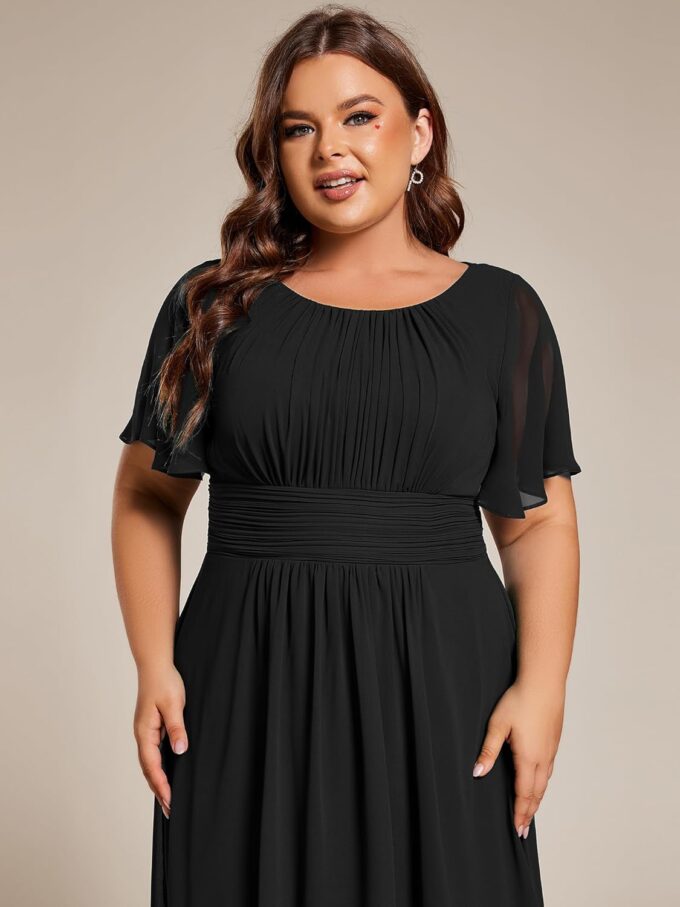 Ever-Pretty Women's A Line Crew Neck Short Sleeves Pleated Elastic Back Chiffon Midi Plus Size High Low Wedding Guest Dresses – Bild 5
