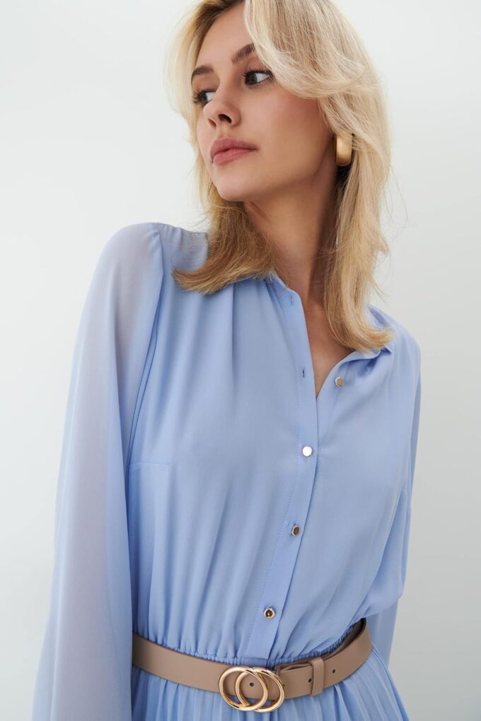 Business Casual Shirt Dress for Women Long Sleeves Pleated Midi Dresses with Belt – Bild 4