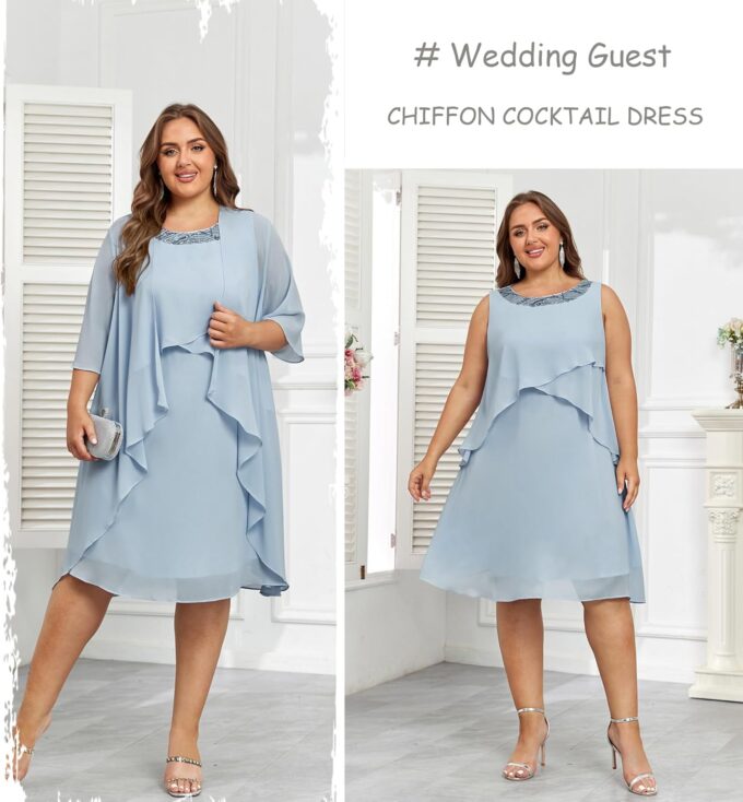 Hanna Nikole Womens Plus Size Dress with Jacket 2 Piece Wedding Guest Dresses Flowy Mother of The Bride Dress – Bild 3