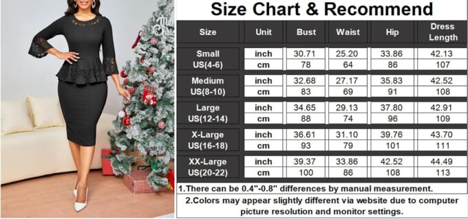 Elegant Dresses for Women Wear to Work Long Sleeve Cocktail Business Knee Length Pencil Lace Dress – Bild 4