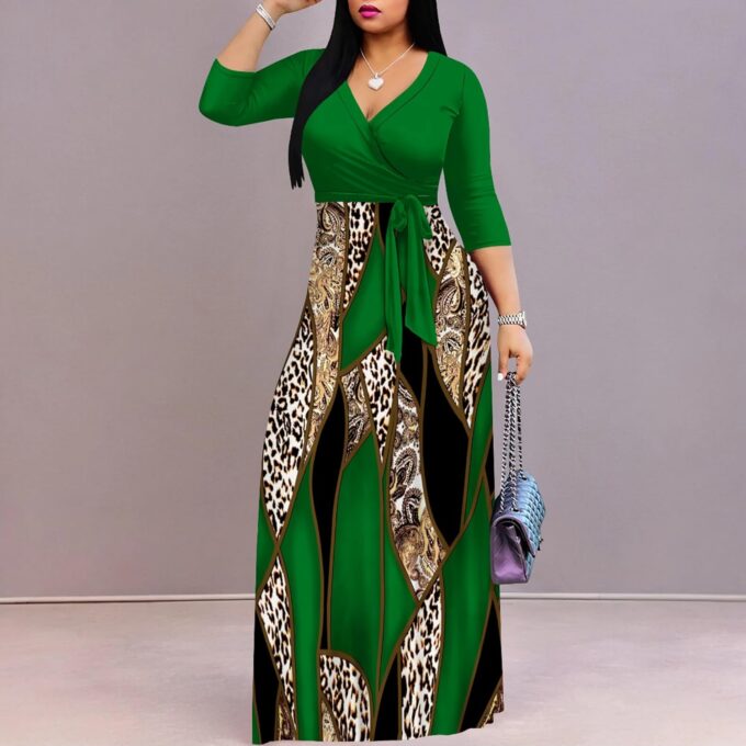 Plus Size Dresses for Women Print Maxi Dresses Flowy 3/4 Sleeve with Belt – Bild 5
