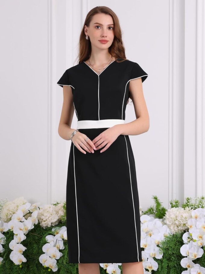 Hobemty Damenkleid, kontrastfarben, knielang, Büro, Flügelärmel, Etuikleid – Bild 2