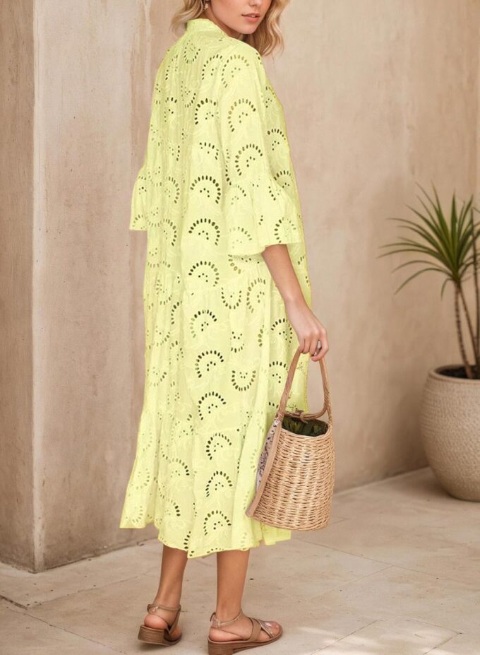 Women's Long Flowy Embroidered Eyelet Tiered Double Lined Loose Fitting Dresses – Bild 2