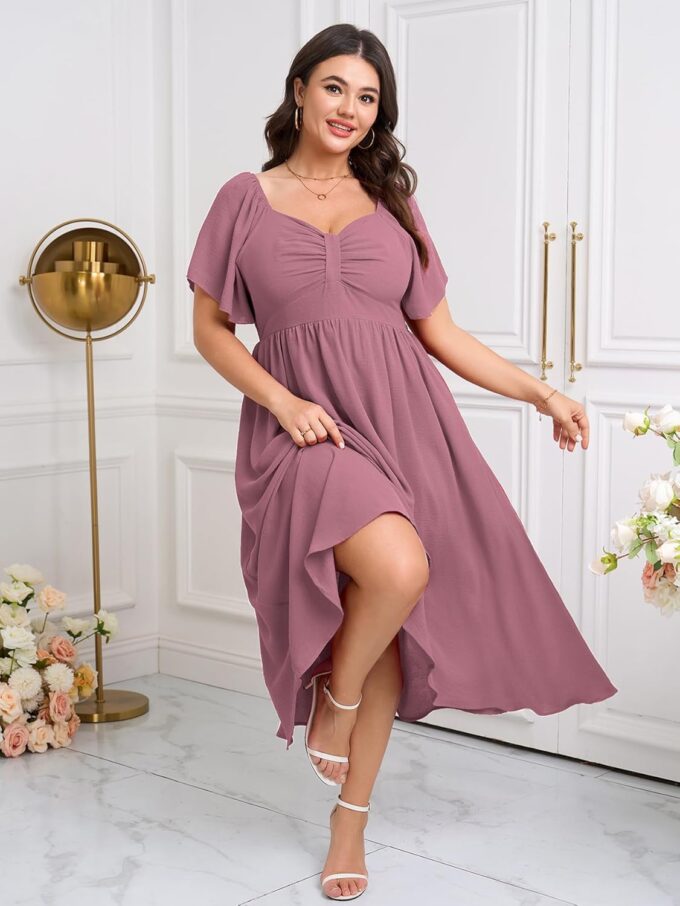 SCOMCHIC Women's Plus Size Maxi Dress Summer Short Sleeve Sweetheart Neckline A Line Wedding Guest Cocktail Dresses – Bild 3
