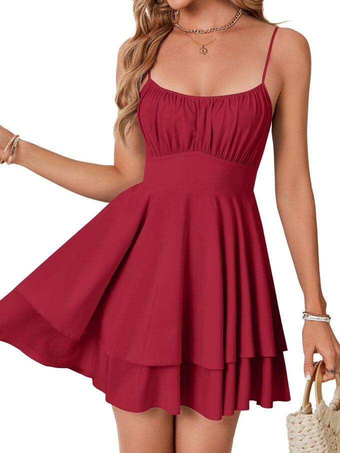 LYANER Women's Summer Tie Back Strappy Backless Sleeveless Ruffle Flowy A Line Mini Dress – Bild 4