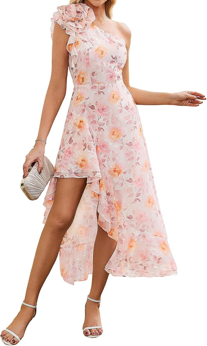 GRACE KARIN Womens Summer One Shoulder Sleeveless Dresses Floral Flowy Ruffle High Low Wedding Guest Maxi Sundresses