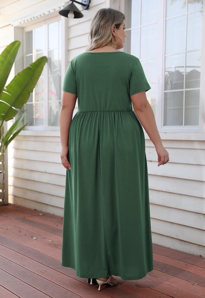 Nemidor Plus Size Maxi Dresses for Curvy Women Summer Casual Loose Short Sleeve Long Beach Dress with Pocket – Bild 2
