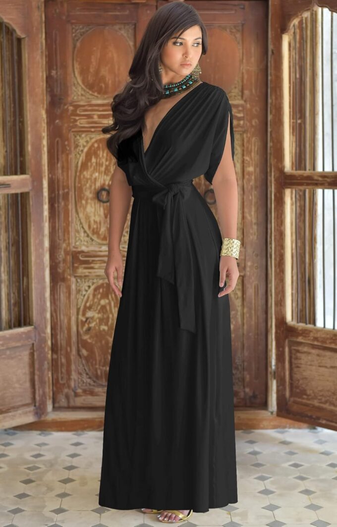 KOH KOH Formal Short Sleeve Cocktail Flowy V-Neck Gown – Bild 3