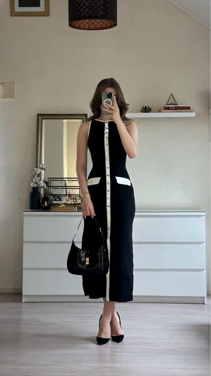 Womens Knit Maxi Dress Sleeveless Bodycon Ribbed Long Tank Dresses Elegant Button Down Workwear Dress – Bild 2