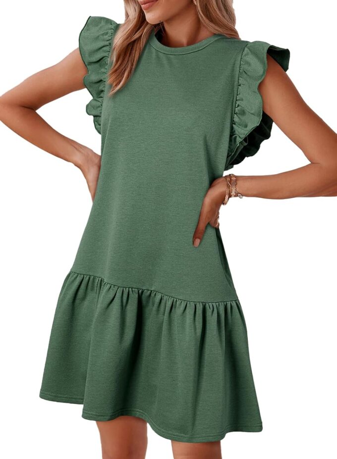 Acelitt Womens Casual Summer Crewneck Babydoll Flowy Tiered Mini Dress, S-XXL – Bild 4