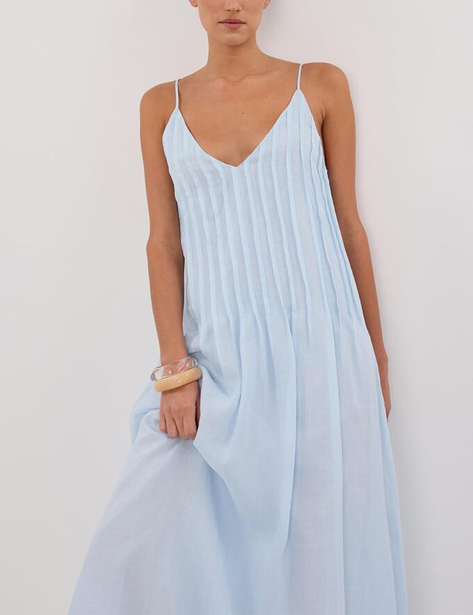 MISSACTIVER Women V Neck Pleated Maxi Dress Sleeveless Backless Long Dress Adjustable Spaghetti Straps Elegant Summer Dresses – Bild 6