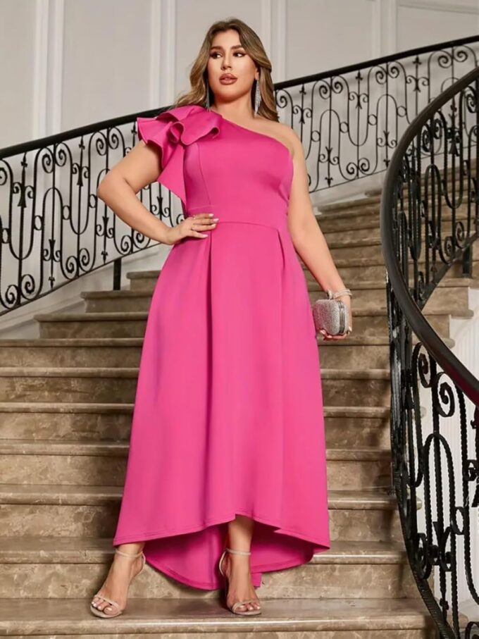 Modest Long Flowy Homecoming Dresses for Teens Fall High Low A Line One Shoulder Ruffle Satin Cocktail Dress – Bild 5