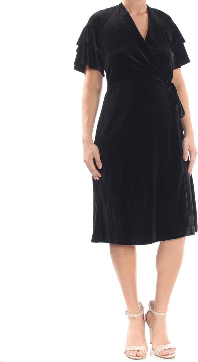Maison Jules | Velvet Wrap Midi Dress | Deep Black | S