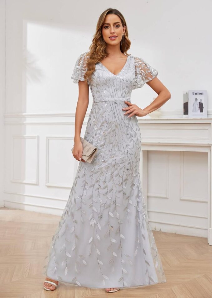 Ruffles Sleeves Mother of The Bride Dresses for Women Sequin Embroidery Mermaid Evening Dress – Bild 4