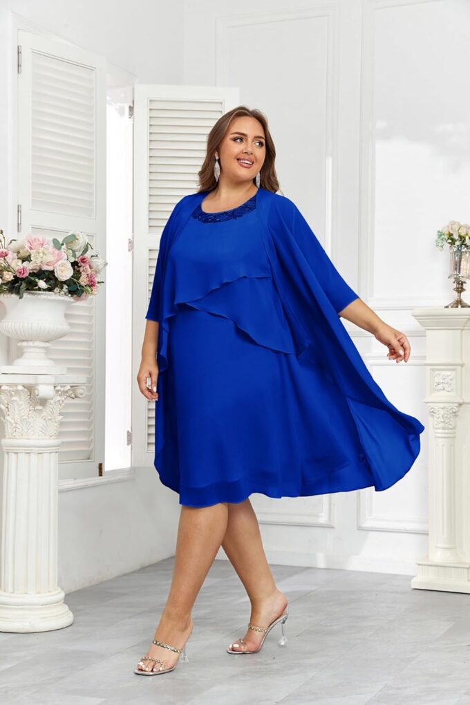 Hanna Nikole Womens Plus Size Dress with Jacket 2 Piece Wedding Guest Dresses Flowy Mother of The Bride Dress – Bild 4