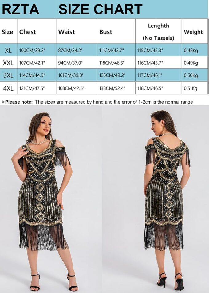 Women Plus Size Flapper Dresses 1920s V Neck Beaded Fringed Great Gatsby Club & Night Out Dresses