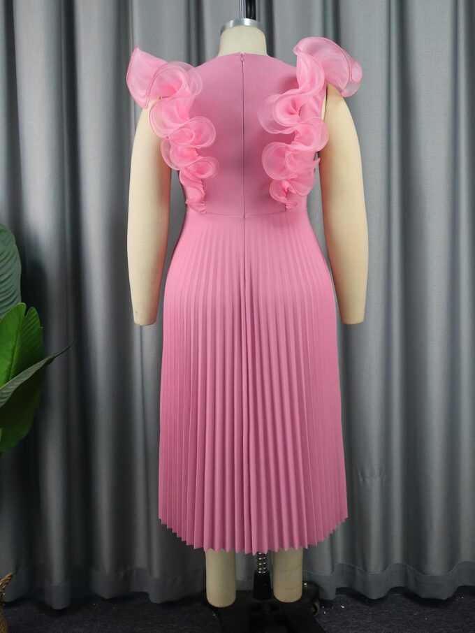 ONTINVA Women's Crew Neck Pleated A-line Dress Ruffled Sleeveless Casual Maxi Dresses Party Wedding Guest Long Flowy – Bild 4