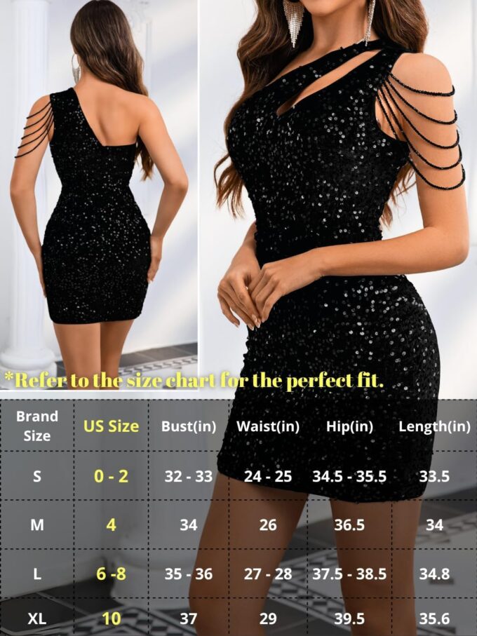 Kaei&Shi Sequin Velvet Prom Dress,Cut Out One Shoulder Short Formal Dresses,Sparkly Outfits Women HOCO Birthday Cocktail – Bild 6