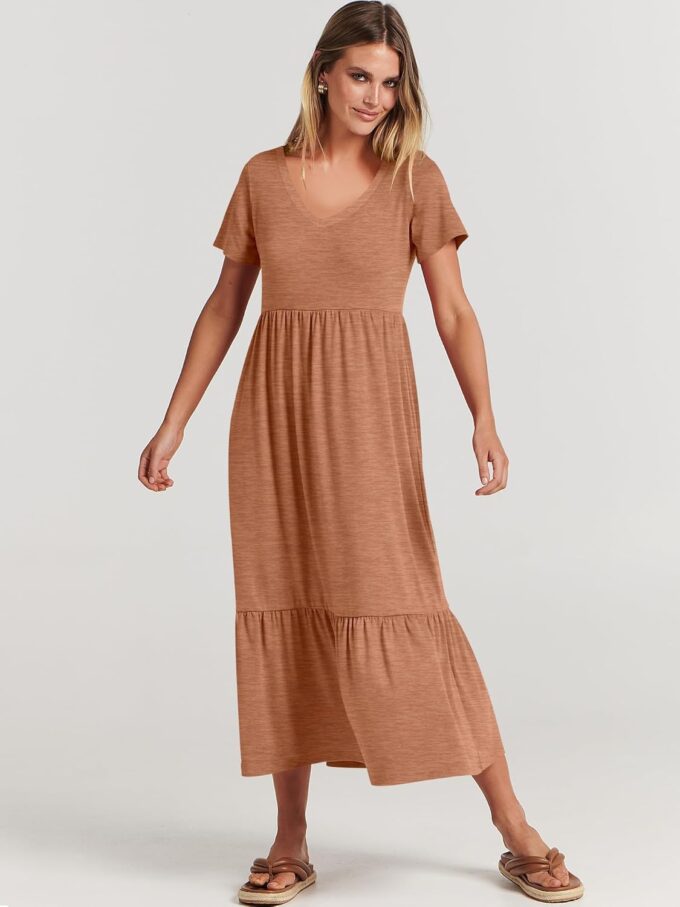 ANRABESS Women's Summer Casual Short Sleeve T Shirts Maxi Dress Flowy V Neck Tiered Beach Vacation Sundress 2025 Outfits – Bild 8