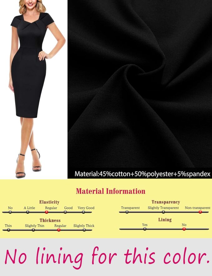 VFSHOW Damen-Bleistiftkleid, asymmetrischer Ausschnitt, gerüscht, für Büro, Business, Arbeit, Kirche, schmale Passform, knielang, figurbetontes Bleistiftkleid – Bild 7