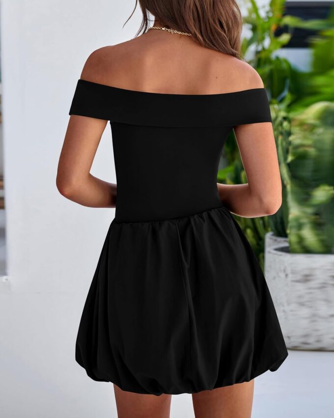 PRETTYGARDEN Women Summer Sexy Off Shoulder Bubble Dress 2025 Knit and Woven Cocktail Party Mini Dresses with Pockets – Bild 5