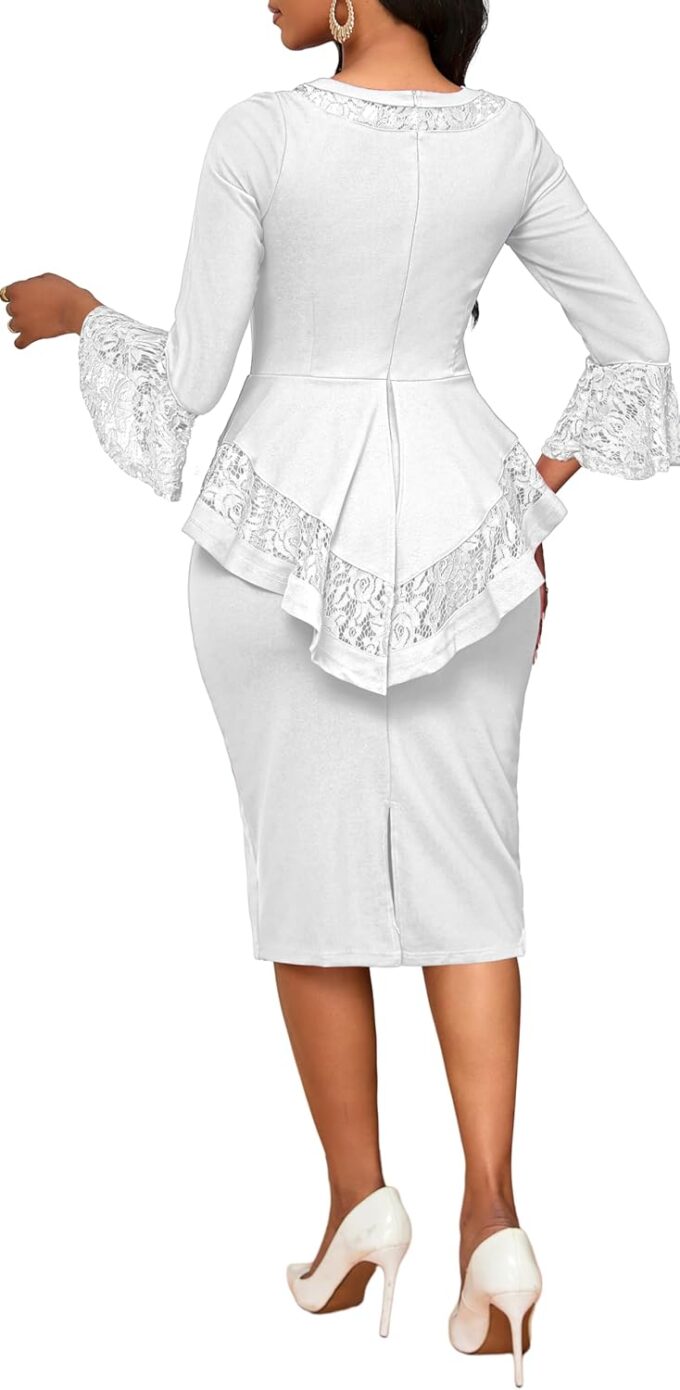 Elegant Dresses for Women Wear to Work Long Sleeve Cocktail Business Knee Length Pencil Lace Dress – Bild 7