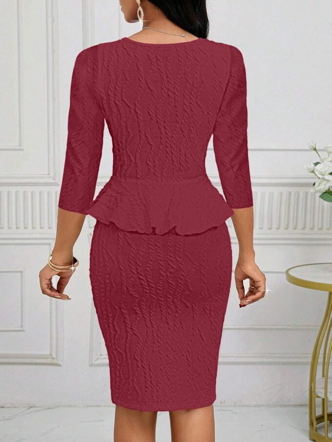 Runwind Schößchen-Kleid für Damen, V-Ausschnitt, 3/4-Ärmel, für die Arbeit, Midi-Kirchenkleider, elegante Bleistiftkleider – Bild 7