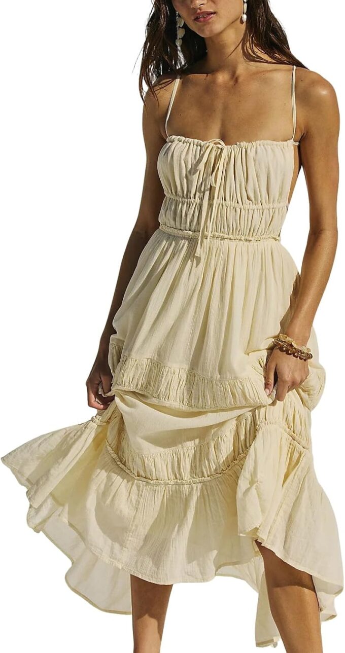 ForeMode Summer Deep V Neck Bohemian Women Mini Short Dress Backless Beach Boho Dress