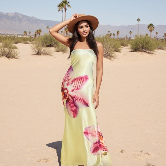 Women Floral Strapless Maxi Dresses Off Shoulder Sleeveless Backless Tube Top Dress Bodycon Bandeau Sundress – Bild 3