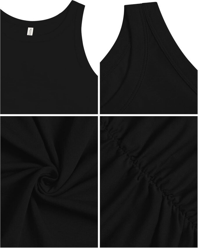 Missfue Women's 2025 Summer Sleeveless Tank Dress Crew Neck Ruched Bodycon Slim Fit Sheath Party Club Mini Dress – Bild 6