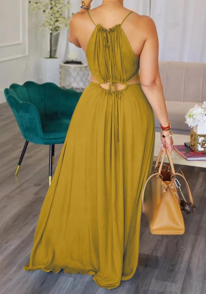 Unybwonn Womens Summer Dress Spaghetti Strap Halter Sleeveless Sexy Cutout Boho Maxi Sundress Beach Vacation Dresses – Bild 4