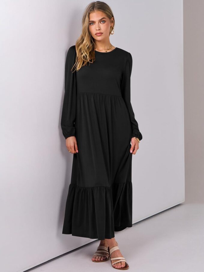 ANRABESS Women's Casual Long Sleeve Midi Dress 2025 Fall Crewneck A Line Tiered Flowy Loose Trendy Dresses with Pockets – Bild 6