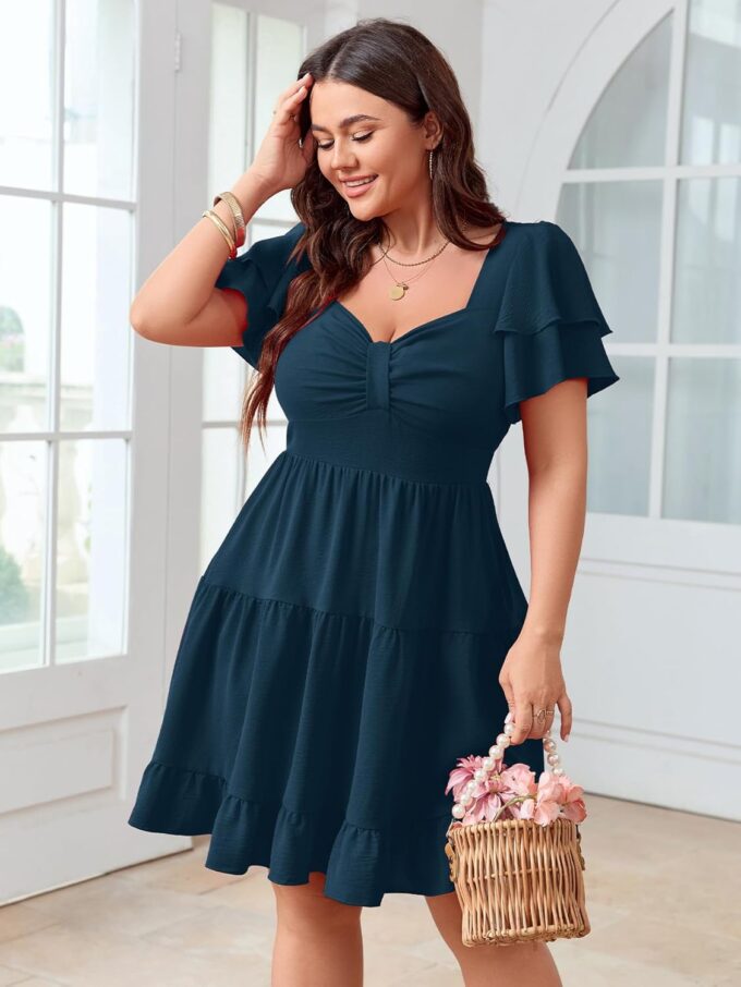 SCOMCHIC Women's Plus Size Summer Dresses Short Sleeve Sweetheart Neckline A Line Cocktail Boho Cute Mini Short Dress – Bild 4