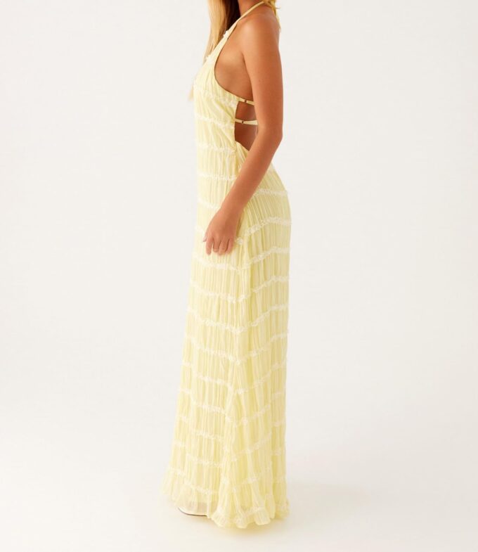 SOLILOQUY Women Y2K Halter Neck Maxi Dress Backless Tie Up Pleated Bodycon Long Dress Smocked Tiered Flowy Dresses Party Club – Bild 3