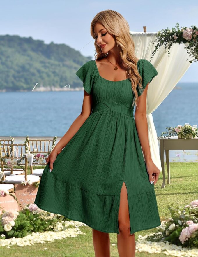 HomRain Women's Casual Wedding Dresses for Summer 2025, Vintage Graduation Square Neck Cocktail Beach Dress for Tea Party – Bild 5