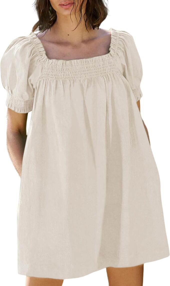 Huaqiao Womens Summer Mini Dress 2025 A-Line Beach Sundress Casual Loose Dress with Pockets