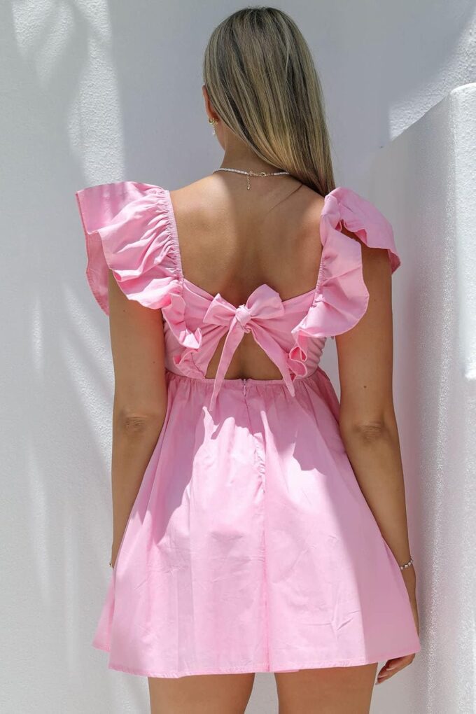 Zebaexf Womens Spring Summer V Neck Knot Back Causal Strap Short Flowy Swing Mini Dress – Bild 5