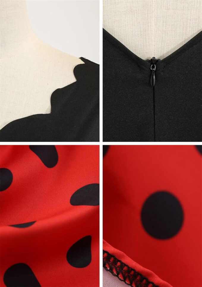 EFOFEI Women's Hepburn Polka Dots Dress Long Sleeve Knee-Length Dress Cocktail Party Evening Dress – Bild 4
